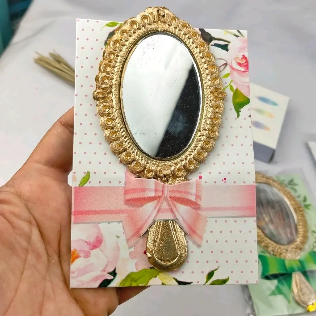 ( ISI 50PCS ) KACA OVAL EMAS PERAK KEMAS ALAS SHABBY