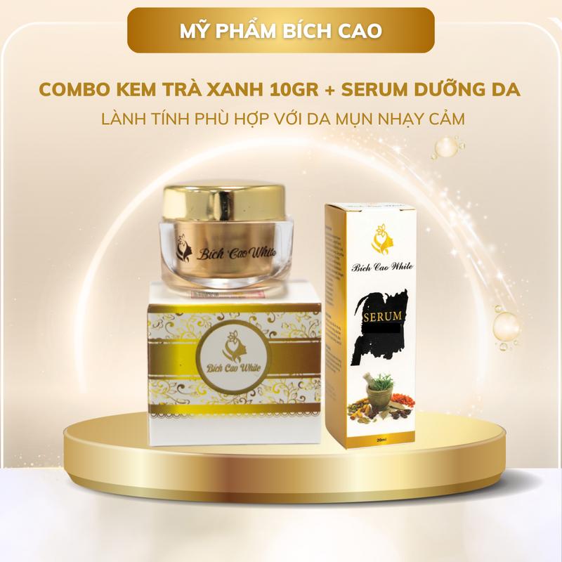 Combo Kem Trà Xanh Bích Cao White 10gr + Serum dưỡng da Làm Từ Thành Phần Lành Tính Phù Hợp Với Da mụn Nhạy cảm Skincare Làm Đẹp Da