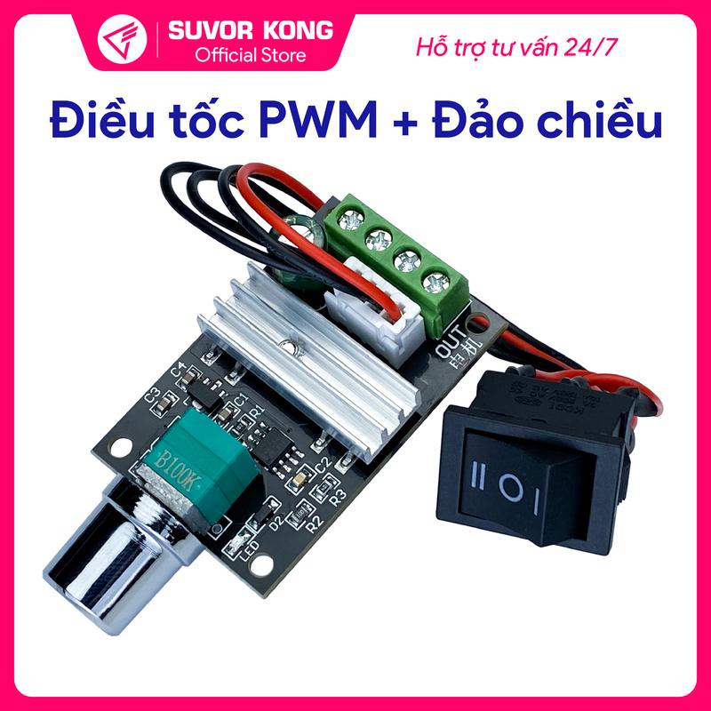 Mạch điều tốc động cơ DC PWM 6V-28V 3A có đảo chiều, nút vặn kèm công tắc