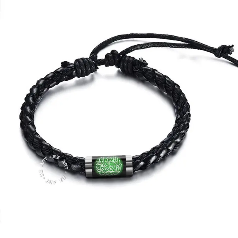 GELANG SIMPLE LAFADZ TAUHID ALLAH MUHAMMAD ISLAM MUSLIM TALI KULIT KEPANG GAMBAR KACA EPOXY TABUNG STAINLESS STEEL 1