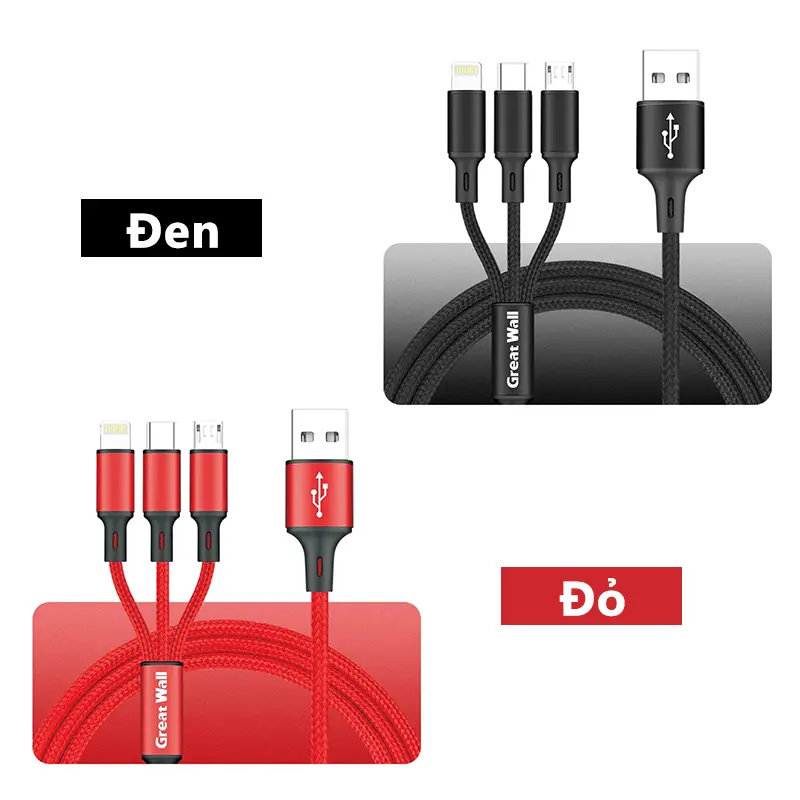 Dây cáp sạc ba trong một hỗ trợ sạc nhanh đa năng cho Android Type-C và iPhone - Usb 7