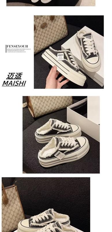 Product Introduction of Canvas Slippers for Women Summer Wear 2023 New Toe Cap Semi Slipper Thick Bottom Casual All-Match Heel-Free Lazy Women's Shoes 10
