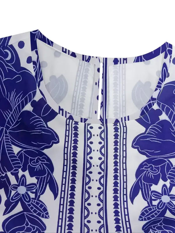 Women's Floral Print Belted Dress, Elegant Casual Round Neck  Dress for Spring & Fall, Women's Clothing for Daily Wear 5