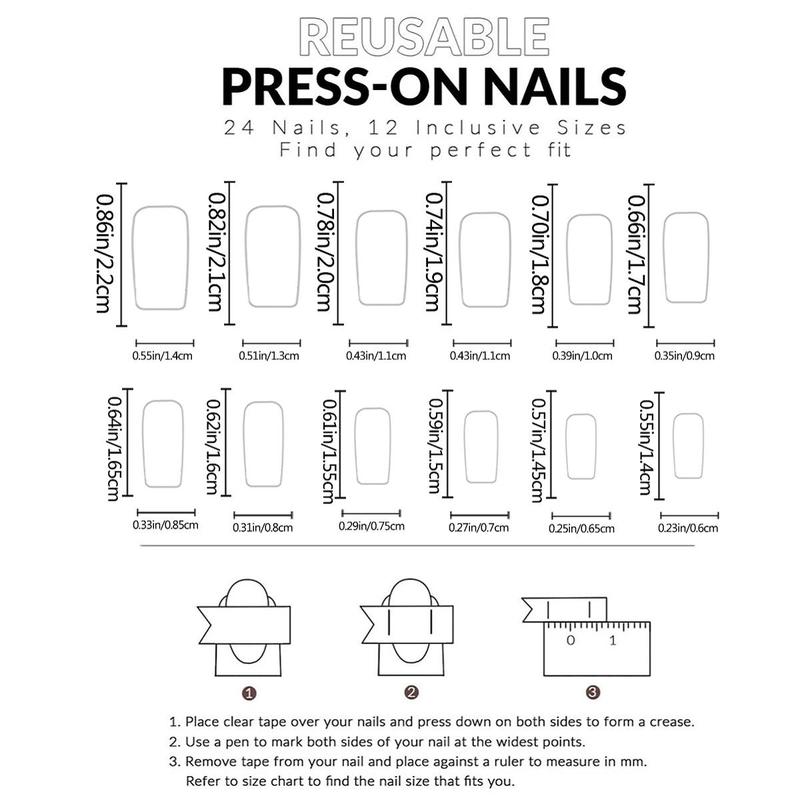 Short Square Fake Nail, 24pcs/set French Style Press on Nails for Women & Girls DIY Nail Art, Removable Elegant Stick on Nails Kit 1