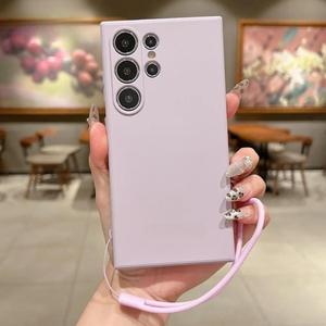 Funda para celular de color sólido con correa para la muñeca, cubierta protectora delgada y suave, accesorios para celular compatibles con Samsung Galaxy S25 S24 S23 Ultra Plus A14 A15 A16 A55 A56 A54, resistente a golpes