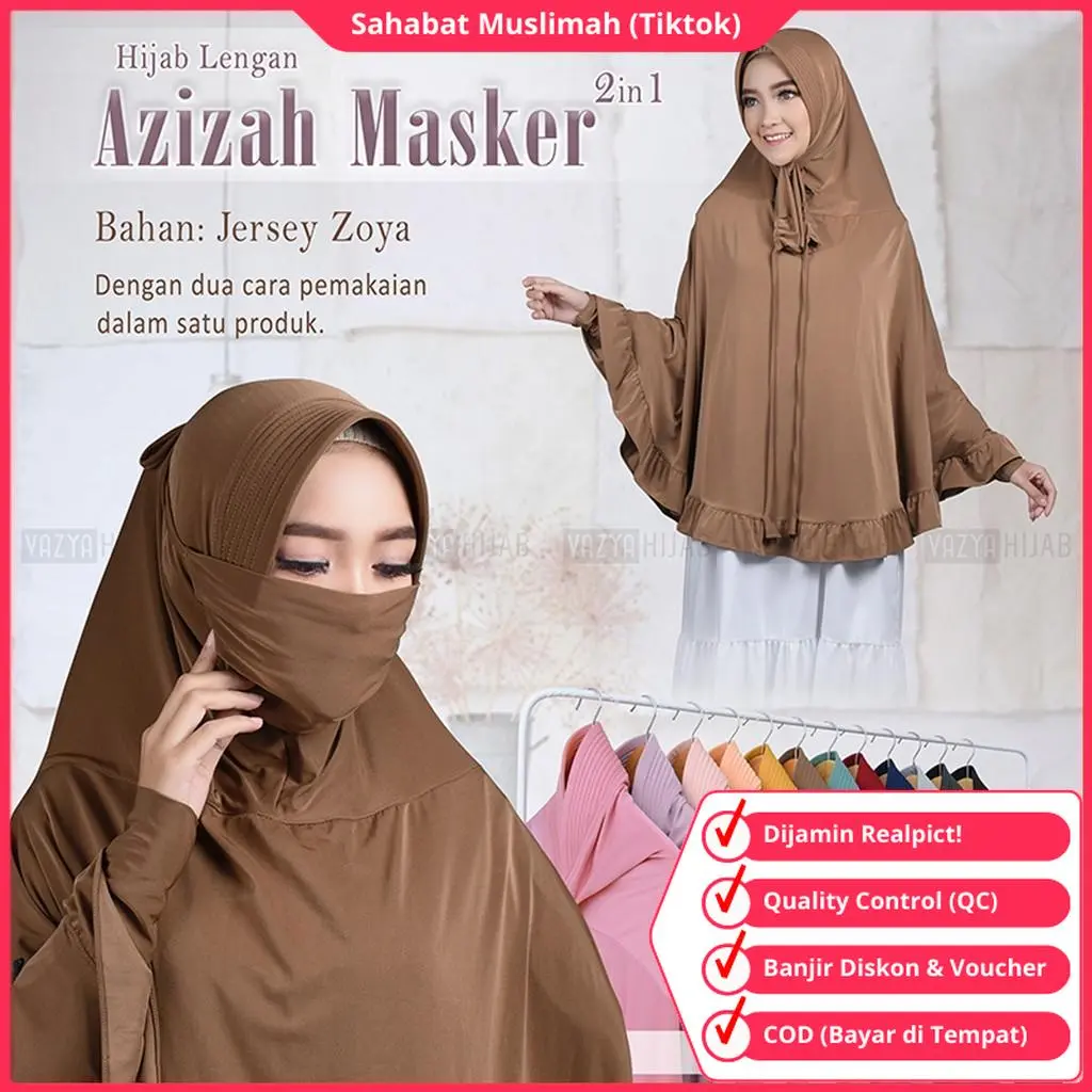 Jilbab Lengan Masker Hijab Tangan Kerudung Lengan Masker Bergo Tangan Jilbab Berlengan Panjang Syari Jumbo Bahan Jersey Zoya Terbaru Hitam Muslim	
