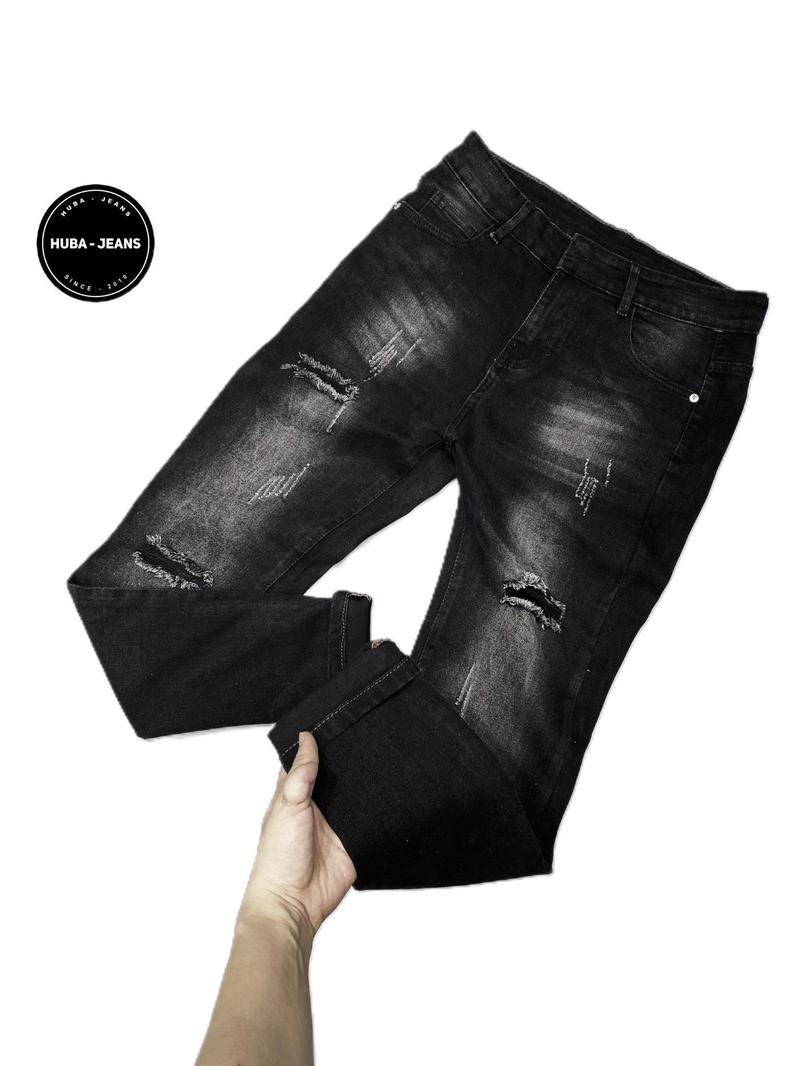 Product Introduction of Quần jeans nam HUBA-JEANS đen wash rách gối Menswear Pants Denim Có Túi 6