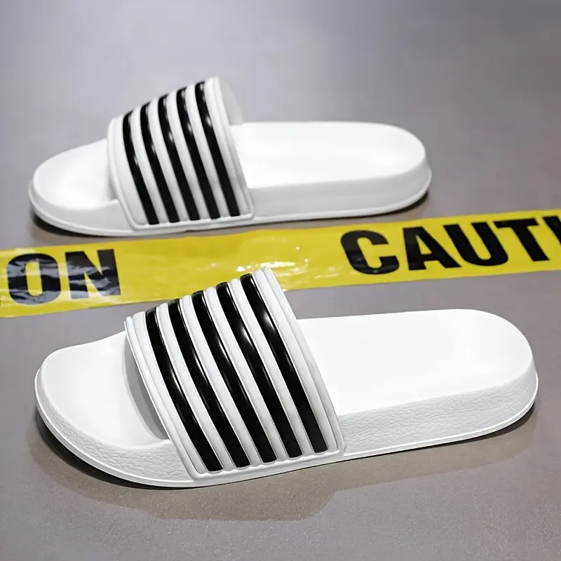 Men's Trendy Striped Open-Toe Slippers, Non-Slip Durable Indoor/Outdoor Footwear for All Seasons 7