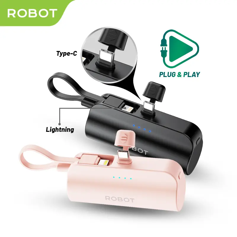 Robot Mini Powerbank RP-051L /RP-051C (Black and Pink) Port Type-C Lightning Travel Size Garansi 1 Tahun 1