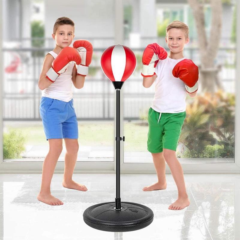 Punching Ball Bag Durable W/ Gloves Inflatable with Adjustable Stand Speed Boxing Set for Ages 7 to 14 Years Old Girls Gift Boys 3