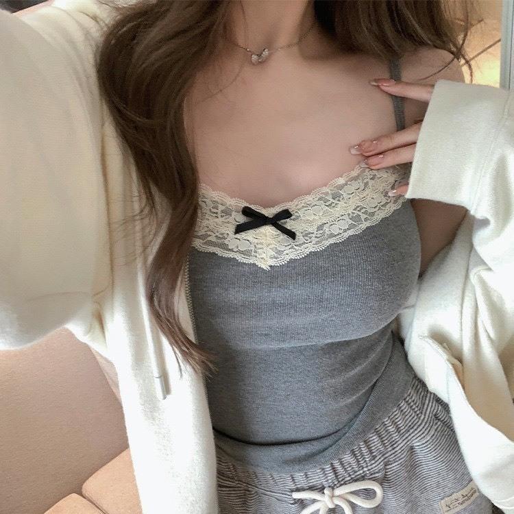 Áo 2 Dây Nữ Có Mút Ngực Đính Nơ Ren Form Ôm Nhiều Màu MA877 croptop quần áo  thun  body  nữ áo  boho  chic 5