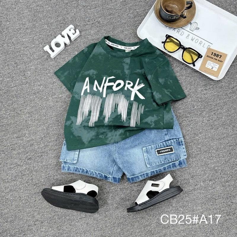 8-28kg Set quần jean túi kèm áo cotton tàu in tràn viền cho bé trai 1