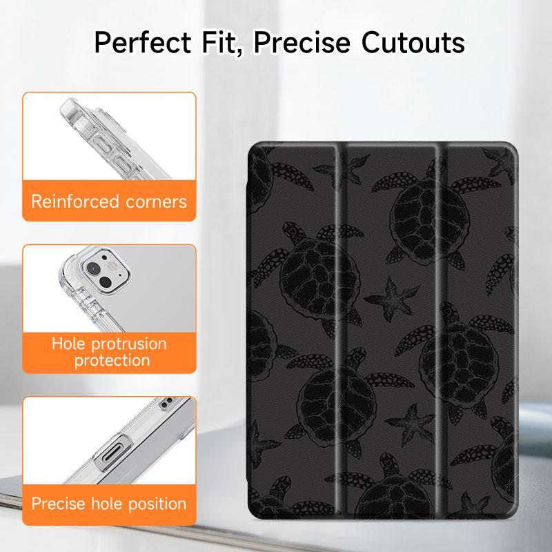 Product Introduction of Turtle Pattern Tablet Case with Pen Slot, 1 Count Foldable Tablet Protective Cover, Tablet Accessories Compatible with iPad/Lenovo/Samsung/Huawei/Lenovo/Xiaomi/Redmi 7