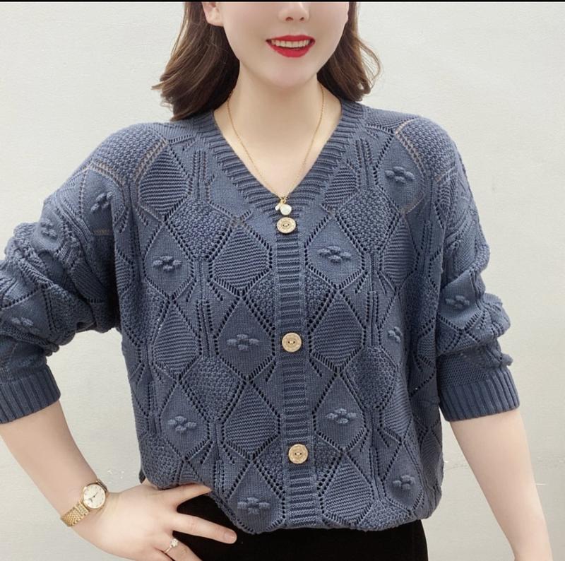Product Introduction of Thời trang nữ，Đồ Len, Hàng Mới Về Mùa Xuân Thời Trang, Áo Len Cổ Chữ V Dáng Rộng Thường Ngày Cho Nữ, Thiết Kế khoét Thời Trang, Mỏng Vừa Vặn, Phong Cách Phương Tây, Thích Hợp Cho Mẹ Mặc, Giấu Bụng 2