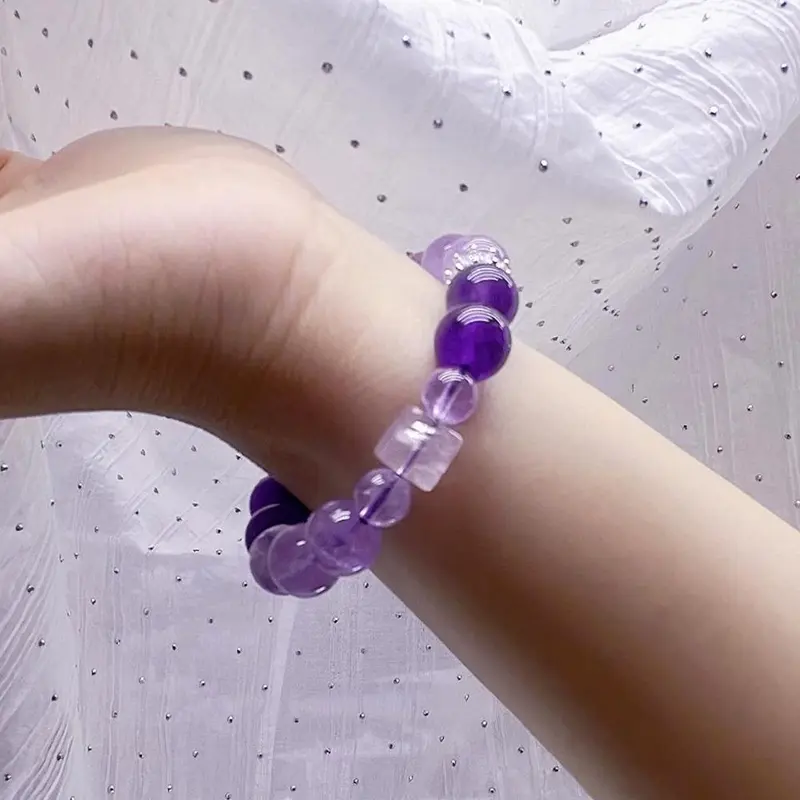 Vòng Tay Đính Cườm, Thiết Kế Mơ Ước Màu Tím, Đá Amethyst, Hổ Mắt, Vòng Tay Hoa Hồng 6