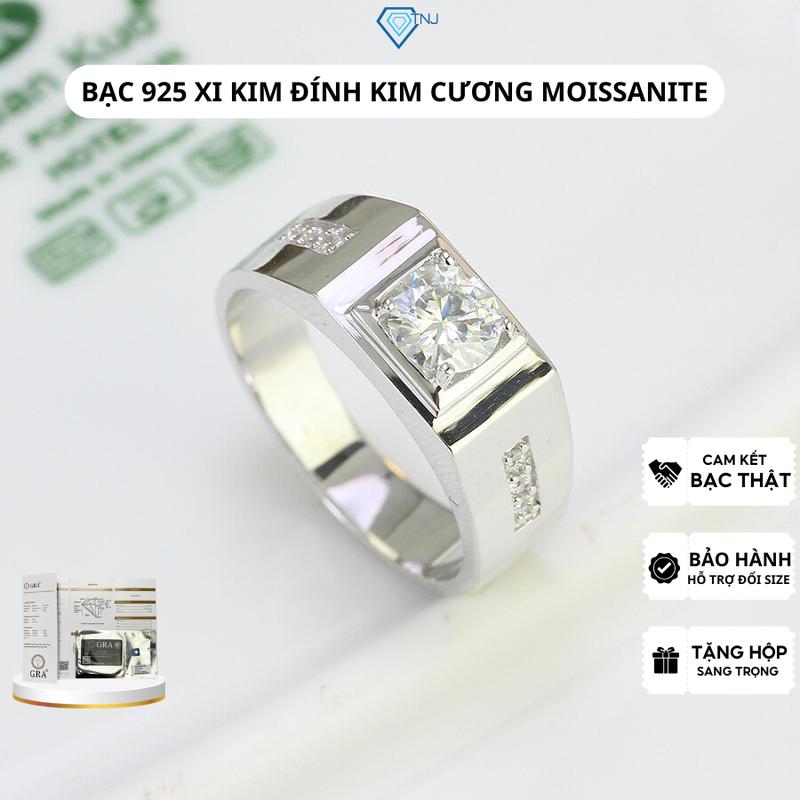 Nhẫn nam bạc đính kim cương M.o.i.s 6 ly xi bạch kim kiểm dịnh GRA cao cấp NNAM0009