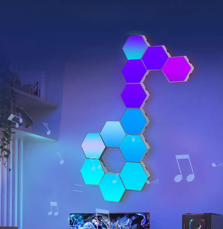 Combo 6 thanh Đèn Led lục giác RGB gắn tường nháy theo nhạc có app điều khiển wifi trang trí phòng làm việc phòng game setup 7