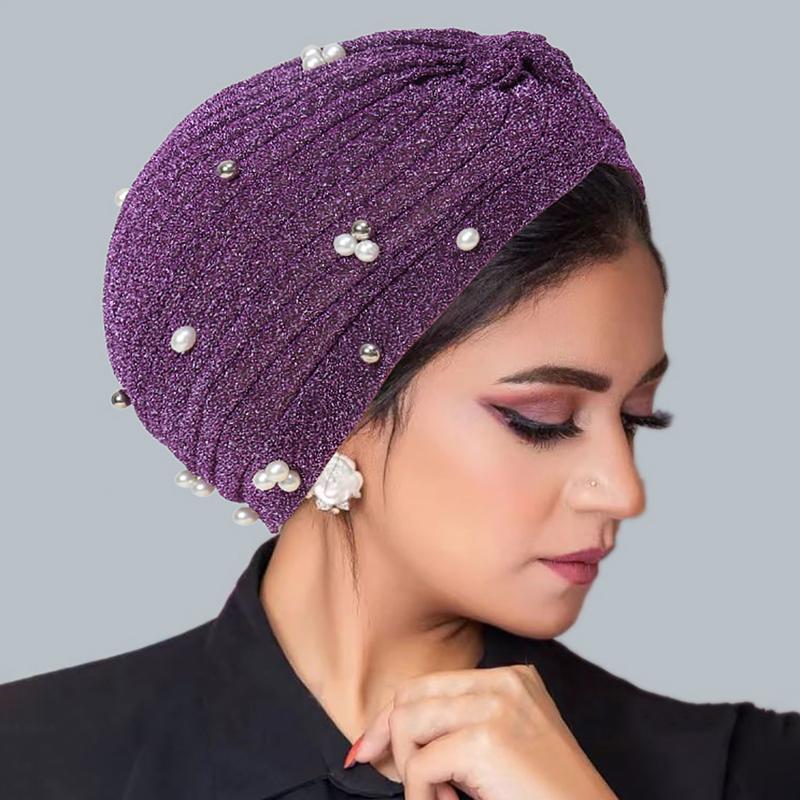 Mũ Trùm Đầu Nữ, Lụa Sáng Màu Trơn Đính Cườm, Đơn Giản Và Dễ Phối Đồ Phong Cách Hồi Giáo, Mũ 7