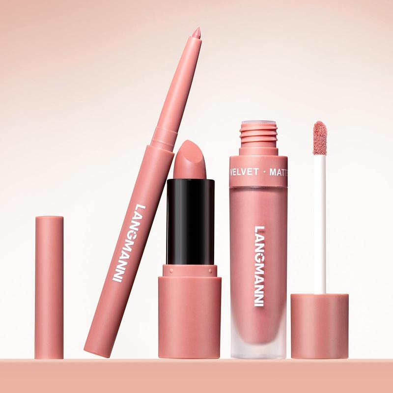 Product Introduction of Long-lasting Waterproof Matte Lipstick & Lip Liner & Lip Gloss Makeup Set, 3 Counts/set Easy Coloring Lip Care Kit, Moisturizing Lip Makeup Kit for All Occasions 4