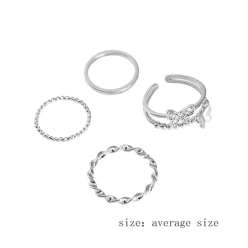 Product Introduction of 3/4pcs Exquisite Adjustable Ring Alloy INS Style Butterfly Hip Hop Ring Women Girls 14