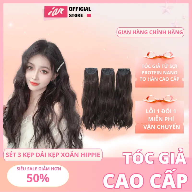 Tóc kẹp phím 3 sét xoăn sóng nước- Tóc giả kẹp phím- Kẹp phồng chân tóc Women 0