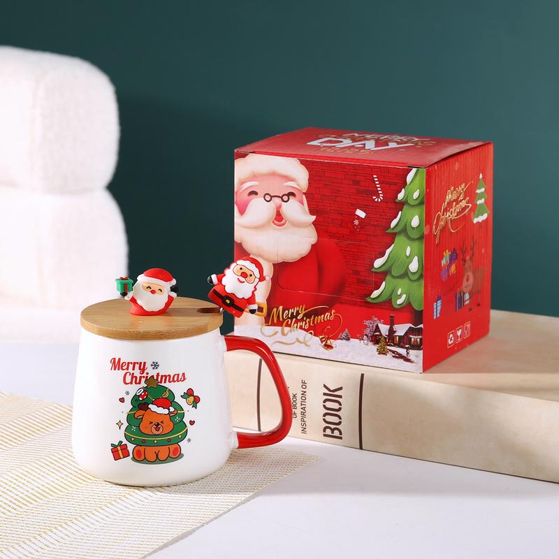 Product Introduction of Christmas Gift Santa Claus Mug with Cover Spoon Good-looking Ceramic Cup Practical Gift travel  water Drinkware Tumbler Reusable Washable Coffee Drink Reuse Drinkware Tumbler 16