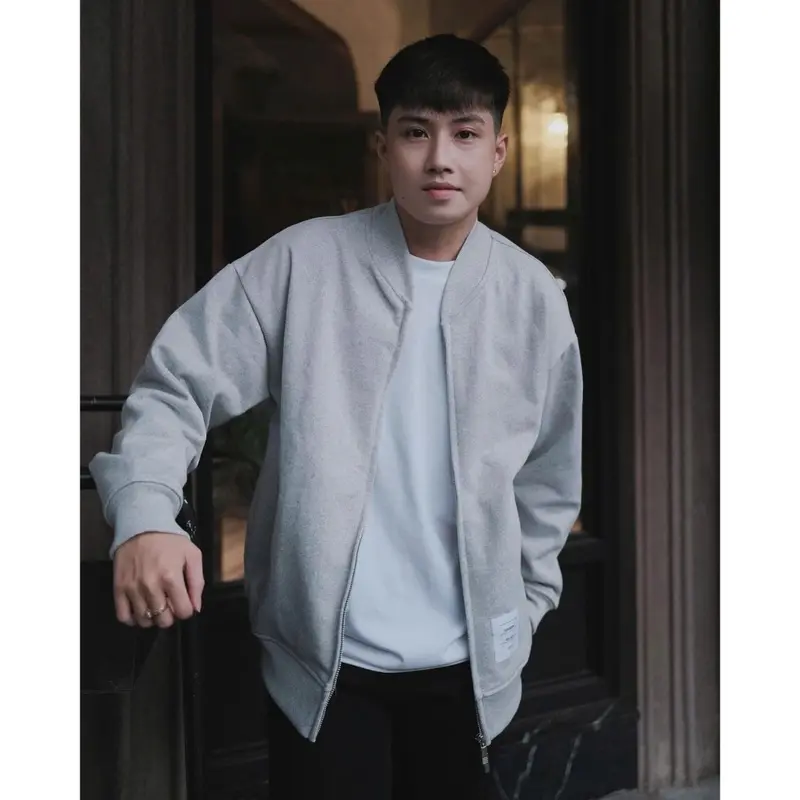 Áo Khoác Bomber Nam Thôm Br Phốịc Dài Phía Sau Siêu Chất - Áo Khoác Bomber Nam Nữ Thôm bờ Rao Trơn Basic Menswear Jacket 0
