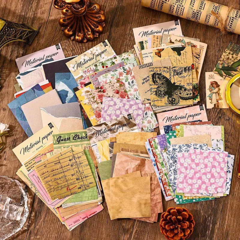Vintage Flower & Plant Pattern Material Paper, 360pcs/set Scrapbooking & Journal Making Paper, Decorative Paper for Scrapbooking & Journal Making 0