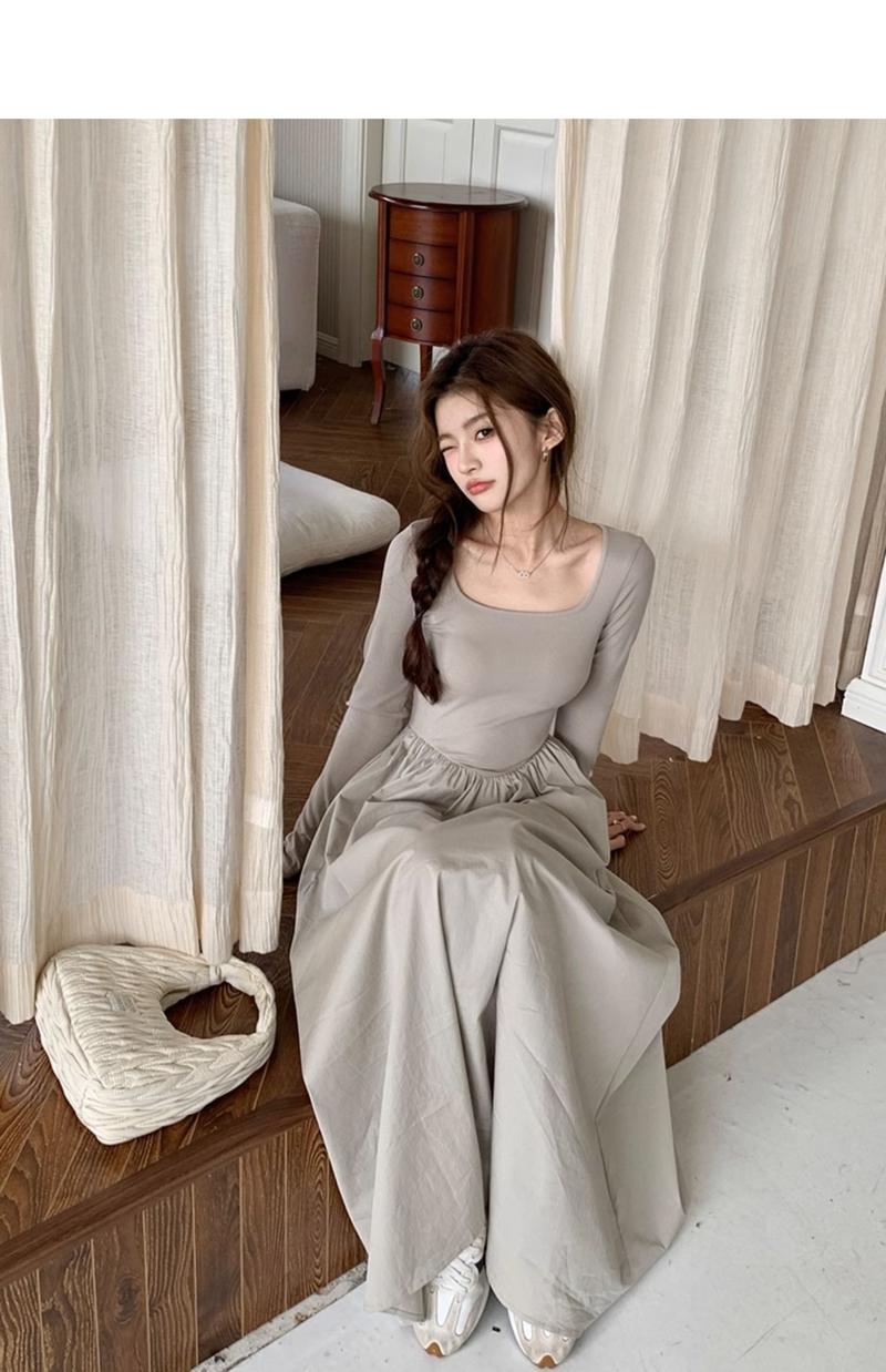 Product Introduction of French Hepburn style long sleeve square neck bottoms dress WOMEN'S autumn 2024 new high-grade elegant inner match long dress Casual Womenswear 4