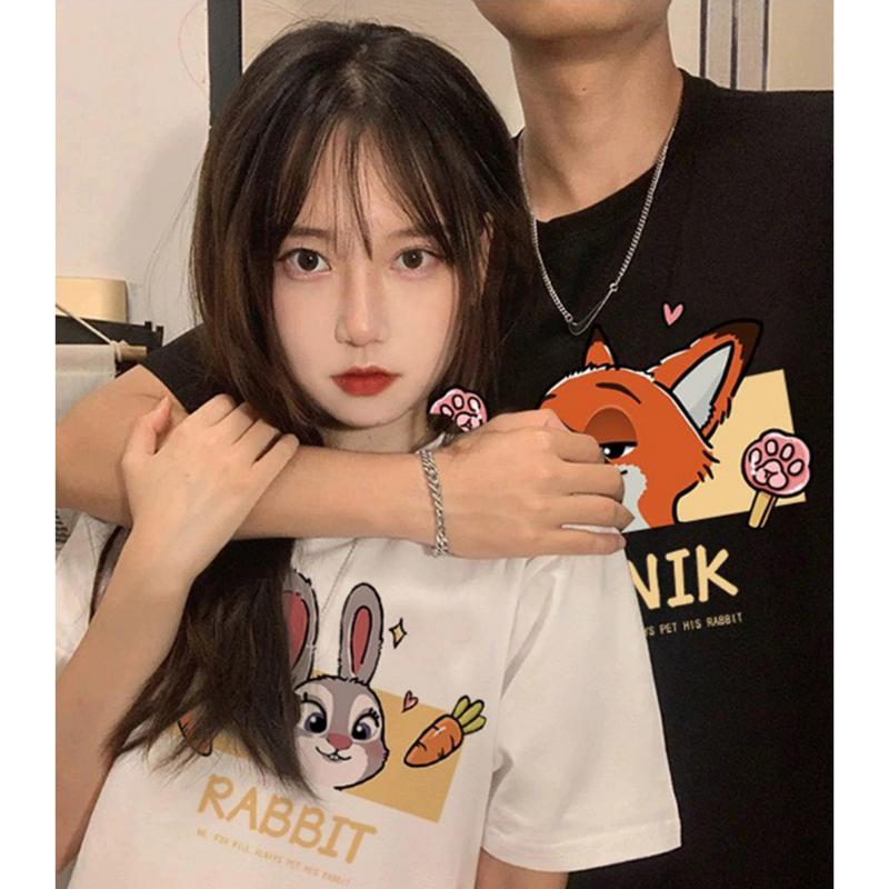 Áo Thun Nam Nữ Form Rộng Tay Lỡ Unisex Áo Phông Couple Cổ Tròn Basic verisze Cặp Đôi Yêu CD Cáo Thỏ mới trend hè 2023 4
