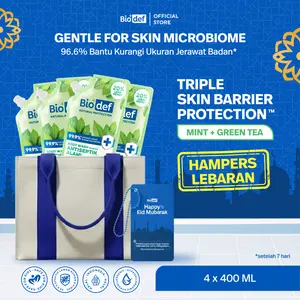 [TONI CU'S PICK HAMPERS LEBARAN] Biodef Natural Protection Body Wash Antiseptik Alami Pouch 400 ml x 4pcs with Totebag Lebaran | Sabun Jerawat Punggung I Bau Badan I Salicylic Acid I No SLS  Paraben I Calming Fragrance