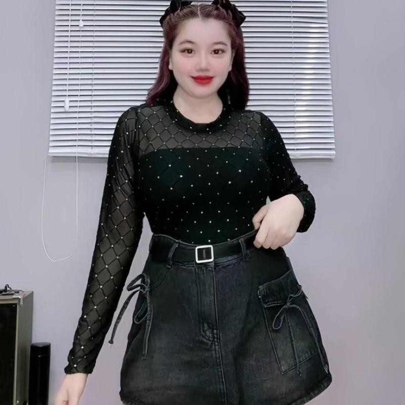  Áo lưới nhũ quả trám bigsize dáng vừa  co dãn nhẹ phối đồ cá tính-G235 
