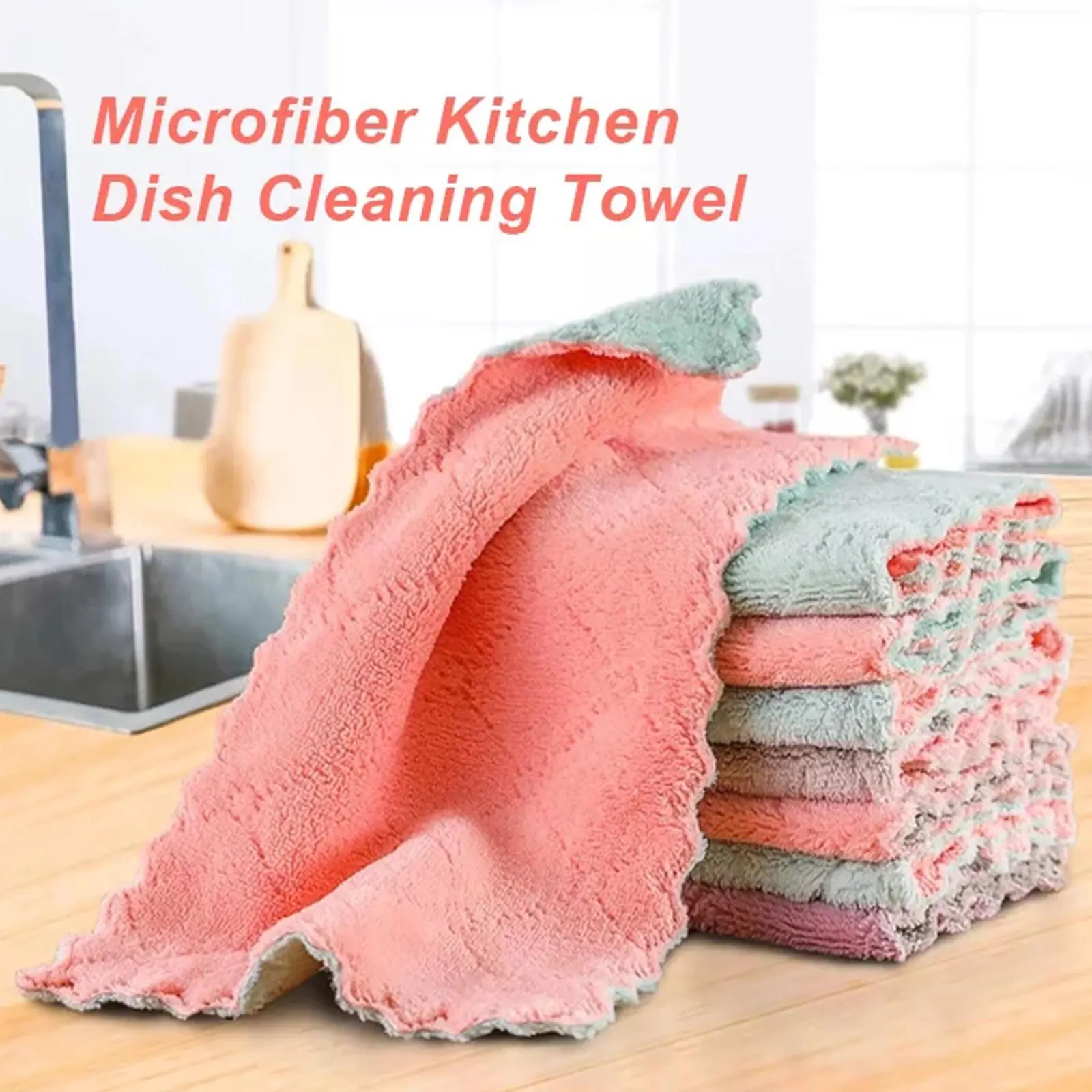 1pc Coral Fleece Double-layer Dual Color Absorbent Degreasing Towel Rag Efficient Cleaning Durable High Absorbency Simple Portable