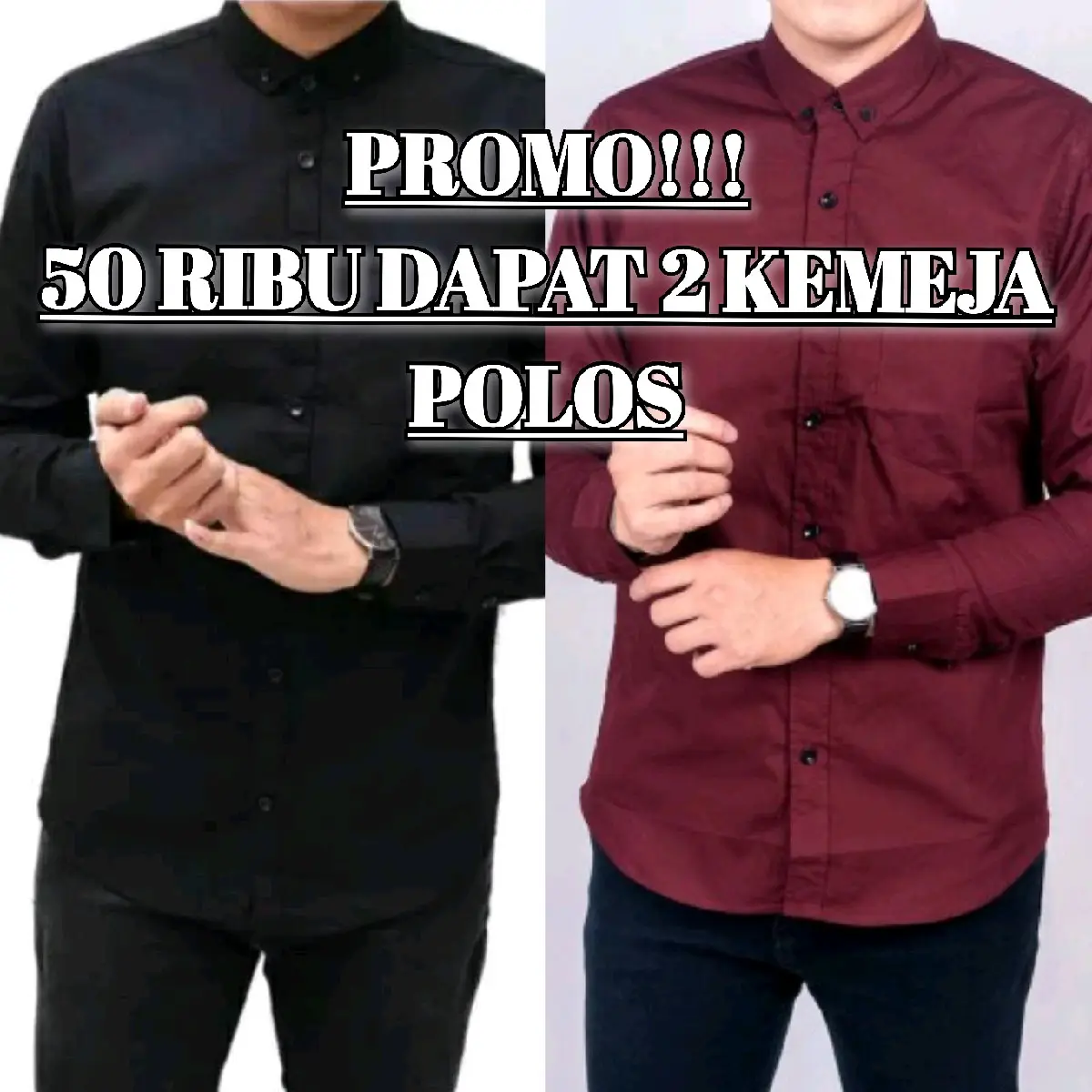 PROMO 2PCS CUMA 50RIBU KEMEJA POLOS PRIA LENGAN PANJANG Baju Katun Hitam Hem Casual Formal Variasi Putih Slimfit Kantor Navy
