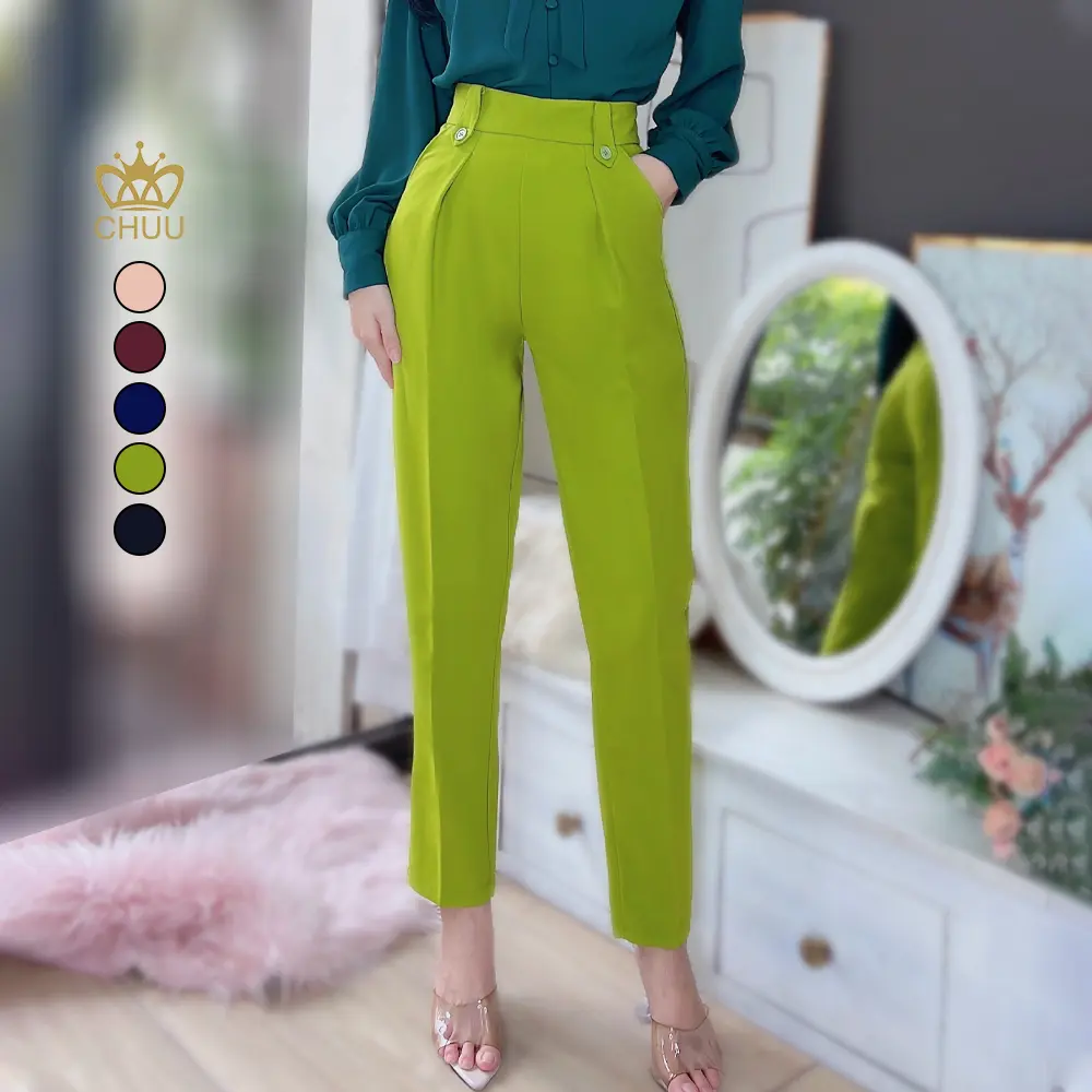 Quần tây nữ lưng cao kiểu baggy đính nút tôn dáng CHUU Q6105 Pants