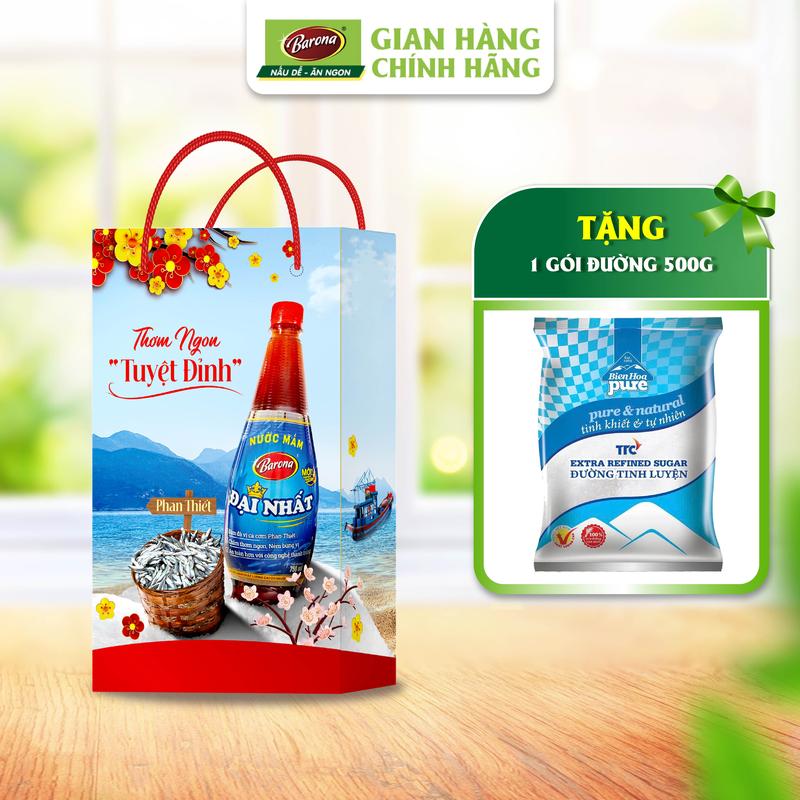 Combo 2 chai Nước Mắm Barona Đại Nhất 12 độ đạm 750ml [tặng 1 gói đường Biên Hòa 500gr]