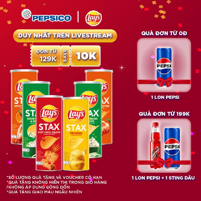 Combo 6 Bánh Snack Lay's Stax 100gr Ăn Vặt (gồm Tự nhiên, Mực sốt cay, 2 Tôm hùm nướng ngũ vị, 2 Kem chua hành)