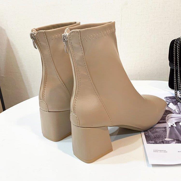Product Introduction of Martin Boots Women's 2024 New Women's Boots, European and American Style Square Head Rear Zipper Short Boots Women's Thick Heel Medium Heel Boots Women's Girl Walking Shoes Footwear Comfort Makapal Marten Onyx high heel 4