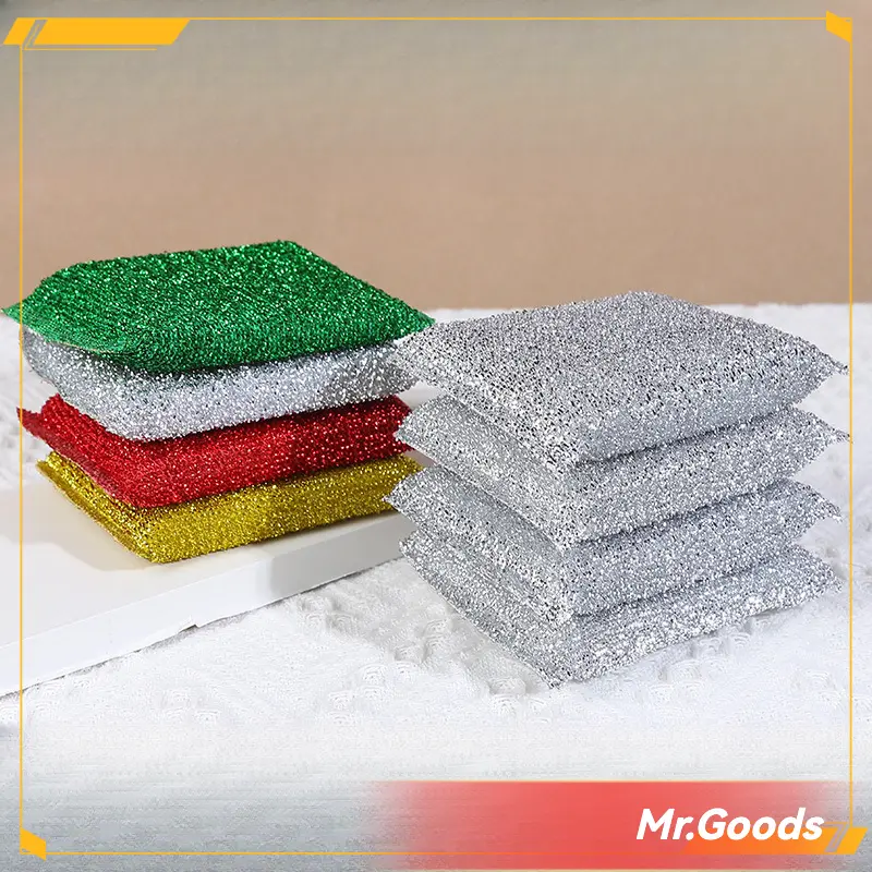 4PCs  Glitter Sponge Scrub Brush Household Scouring Pad Dishwashing Sponge Cleaning Pad Sponge Cloth For Home Kitchen