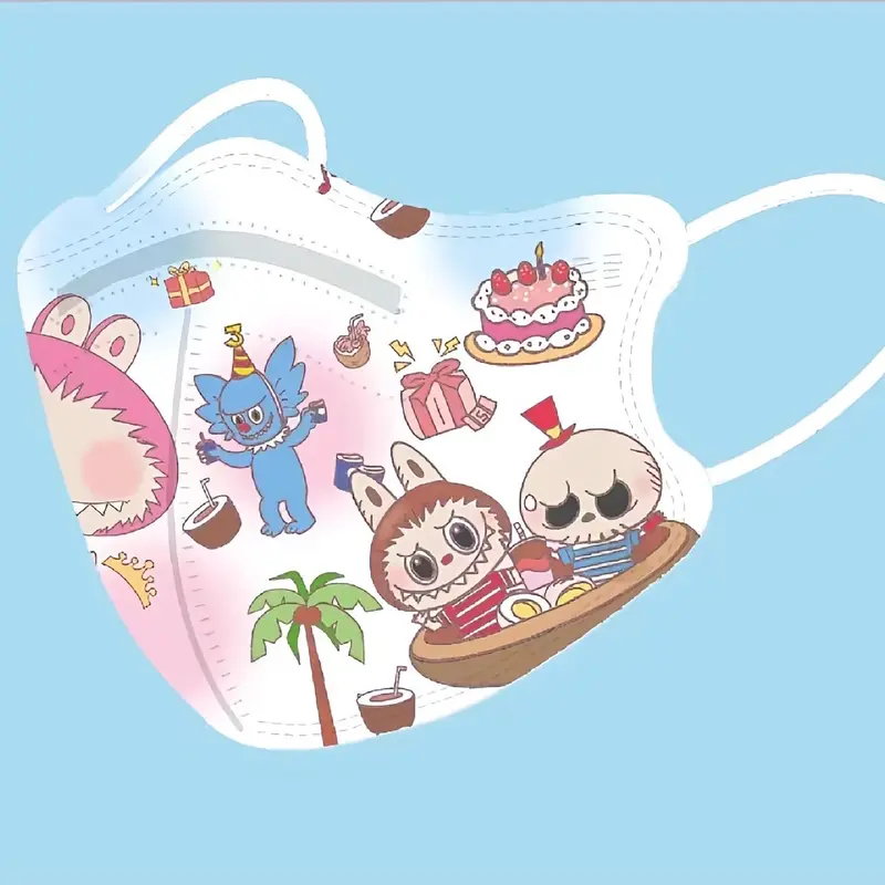 CÓ GỌNG(2 Size 4-10 Tuổi và Người lớn 15-70kg)Combo 10/50 Cái Khẩu Trang In Hình Lalabu .Vải Lụa mềm mịn ,Ép Túi Riêng từng cái khau 2