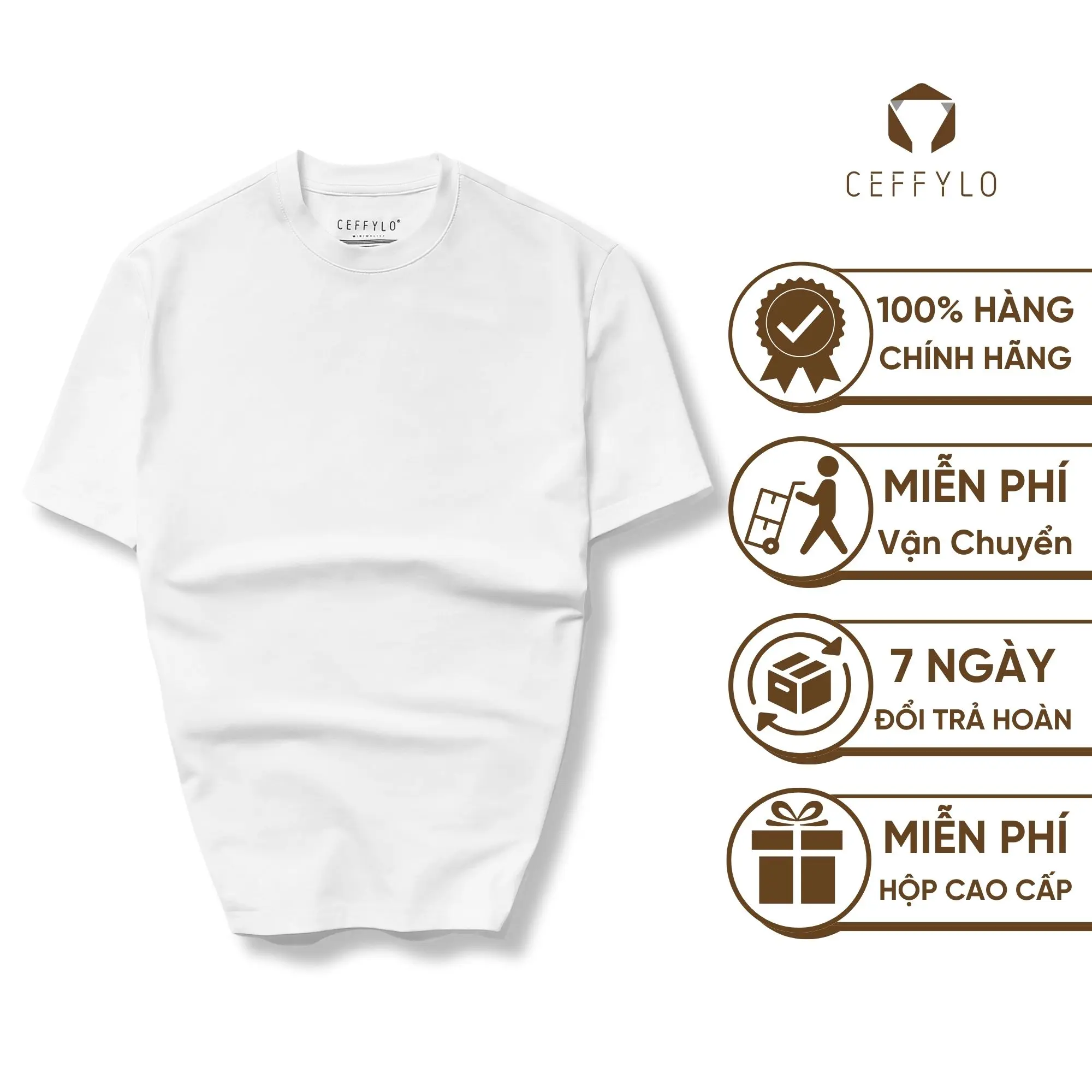 Áo Phông Cộc Tay Nam Màu Trắng Ceffylo , Chất liệu Cotton Co Dãn 4 Chiều , Thoáng Mát , Dễ Phối CEFFYLO