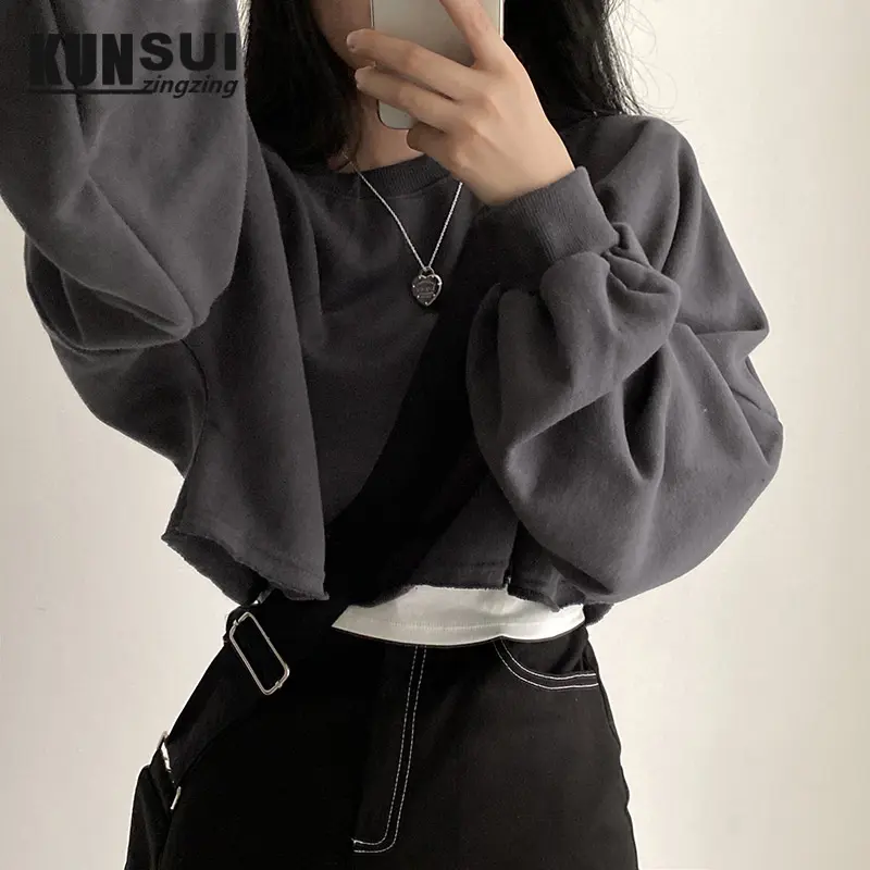 Short Sweater Women's Autumn Korean Solid Color New Loose-Fitting Cropped round Neck Women's Foreign Trade Top Women's Fashion Wholesale