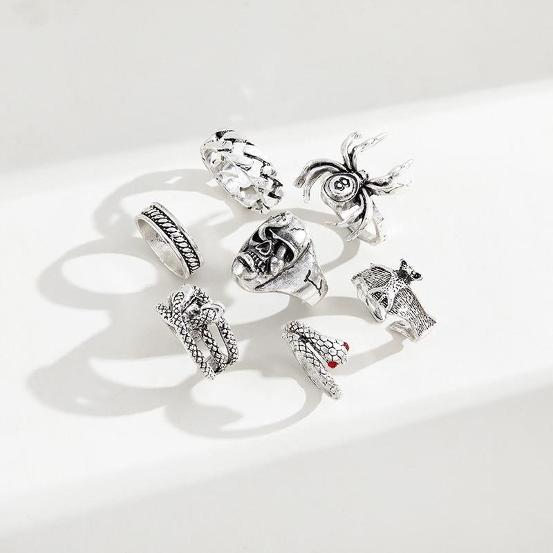 Product Introduction of Nhẫn Rắn Punk, 7 Cái / bộ, Dành Cho Phụ Nữ Và Nam Giới, Phong Cách Gothic, Nhện, Đồ Trang Sức Thời Trang, Quà Tặng Và Phụ Kiện 13