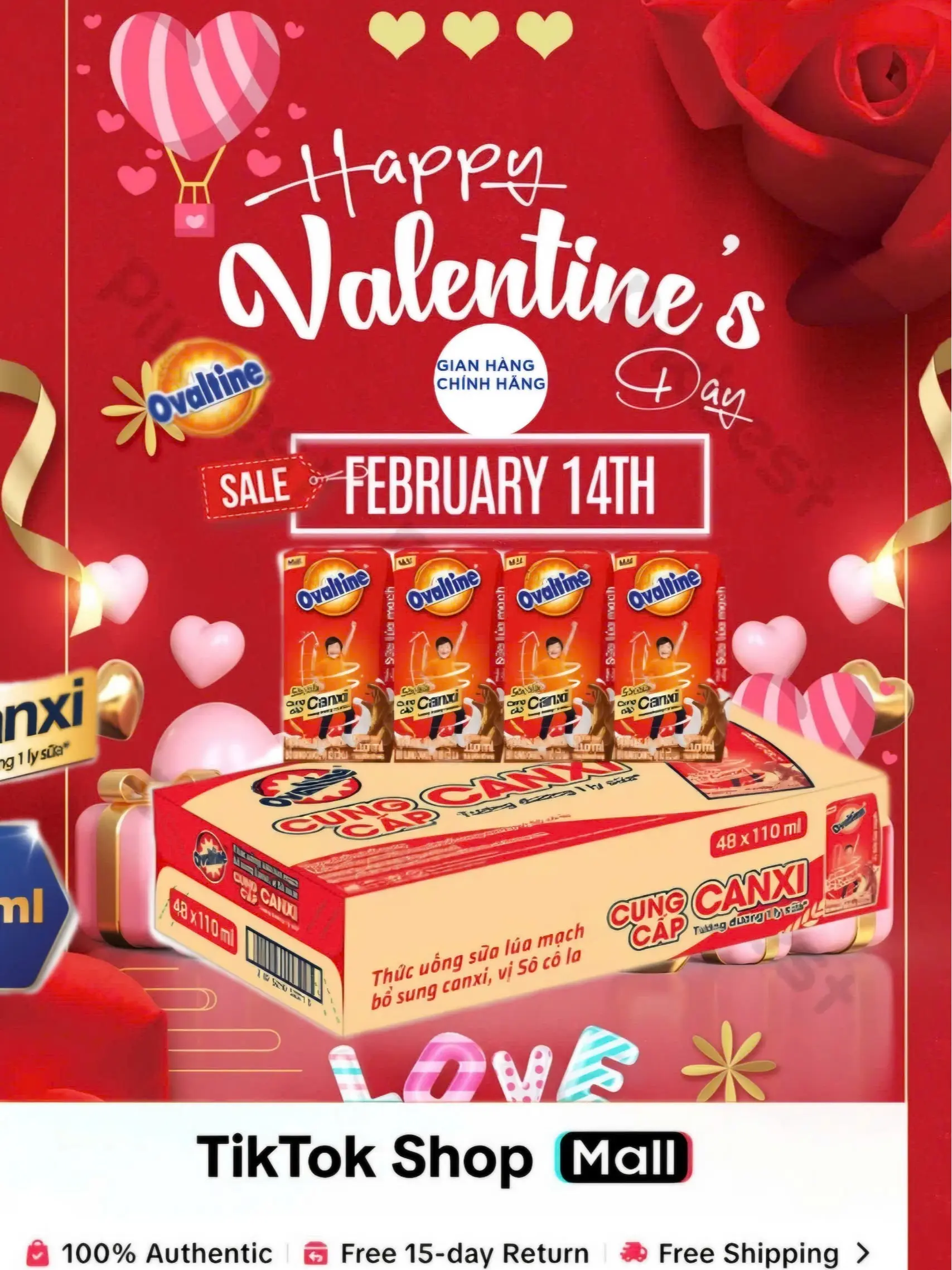Sữa Ovaltine 2x canxi Thùng 48 hộp Thức uống lúa mạch hương vị sô-cô-la (110ml x 48)