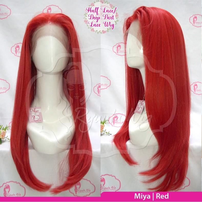 RyuutaWig Half Lace Wig Free Parting Miya Deep Part Miya Red Merah 2