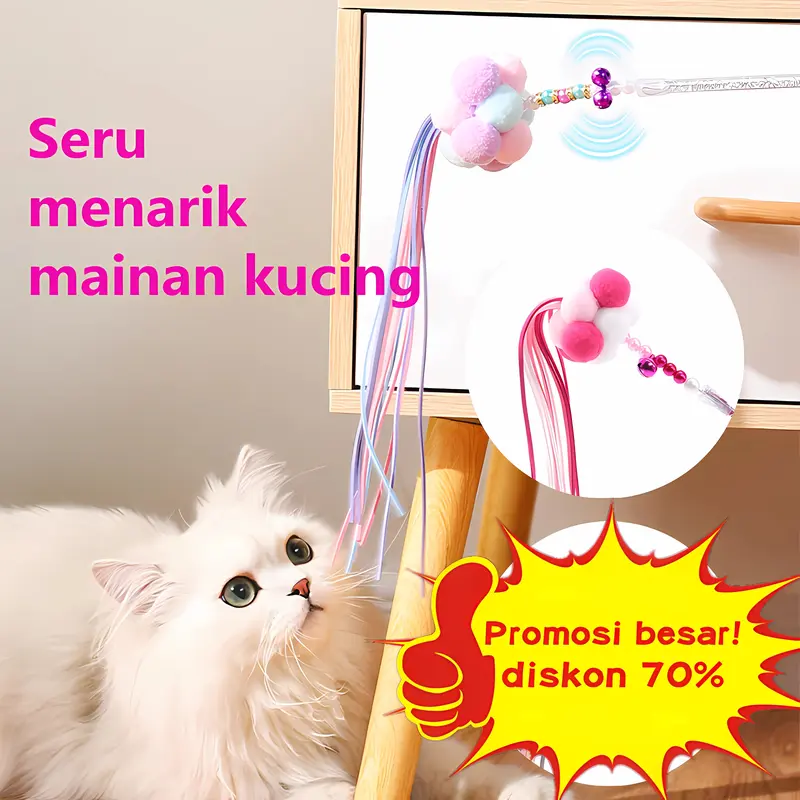 COD Promo -Menggoda tongkat kucing mainan kucing peri peri kawat bulu menggoda tongkat kucing dengan perlengkapan kucing tahan gigitan lonceng/Mainan tongkat kucing/mainan kucing/Penggoda hewan peliharaan tiang panjang 0