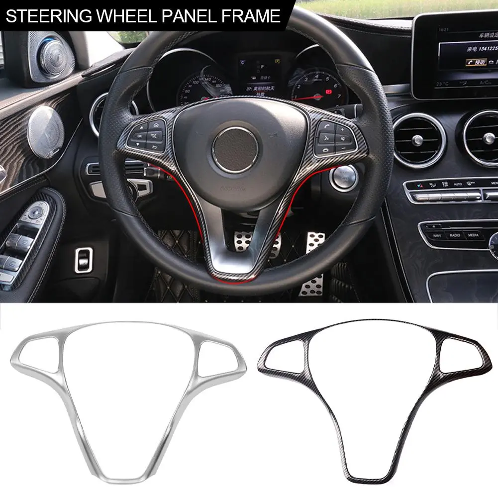 Car Steering Wheel Button Frame Trim Cover Carbon Fiber Silver Chrome for Mercedes Benz GLA GLC260 C200L #445672