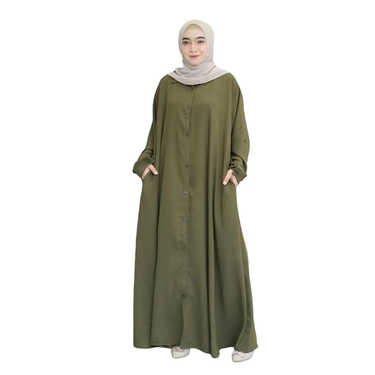 Liac Gamis Hitam Jumbo Ld 140 Full Kancing Depan Premium 5l Crinkle Airflow Tebal Muslim Panjang Wanita Dress Basic Syari