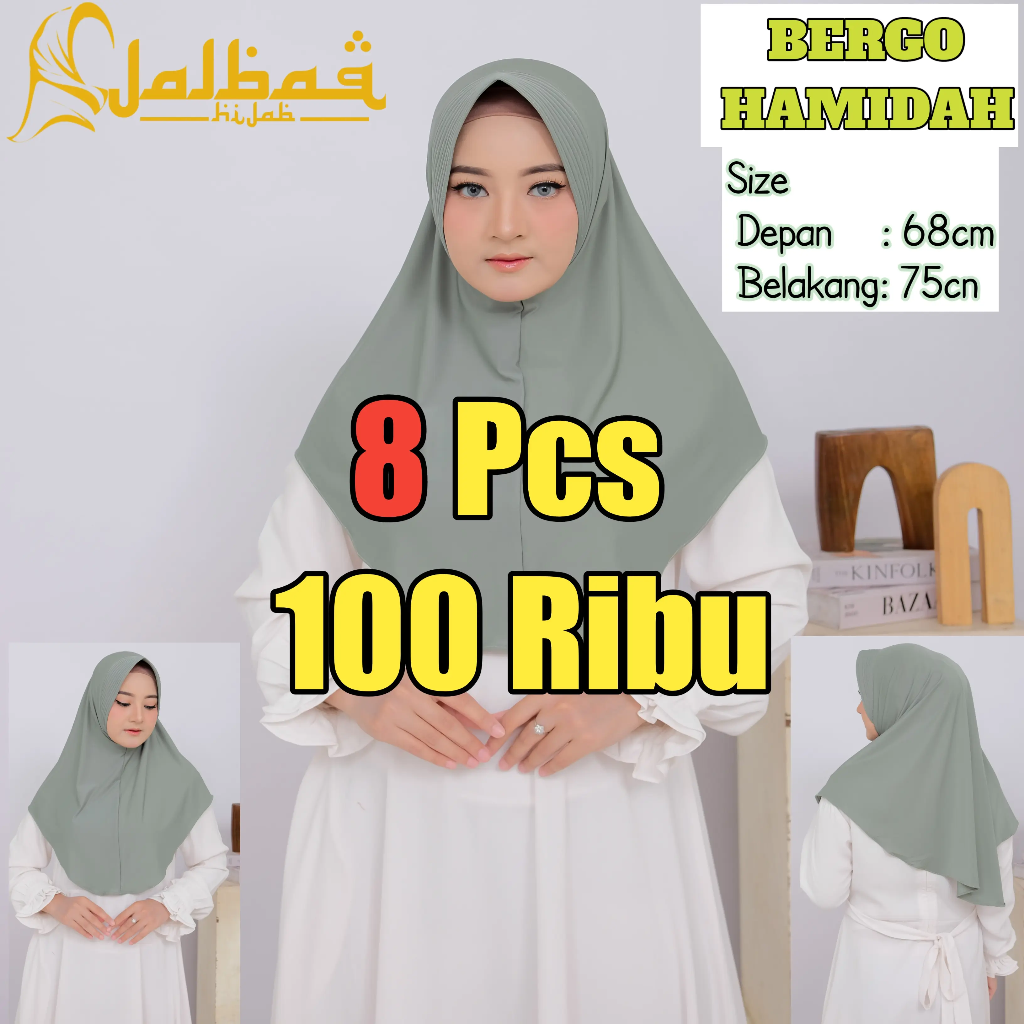 100 RB 8 PCS BERGO HAMIDAH SIZE ''M'' BAHAN JERSEY Jilbab Tebal