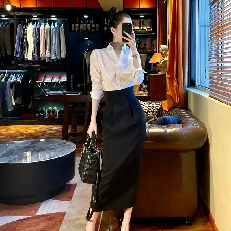 Chân Váy Bút Chì dài 85cm cạp cao Che khuyết điểm Trẻ Trung B85 Nữ Women 0